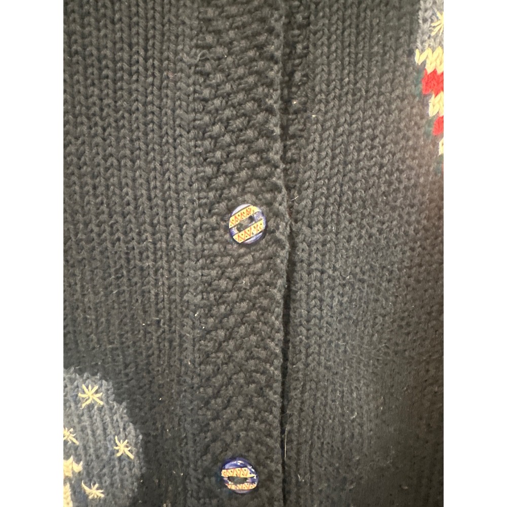 Vintage Patriotic Hot Air Balloon Cardigan Navy Cotton hand Knit Peru read - Picture 7 of 11